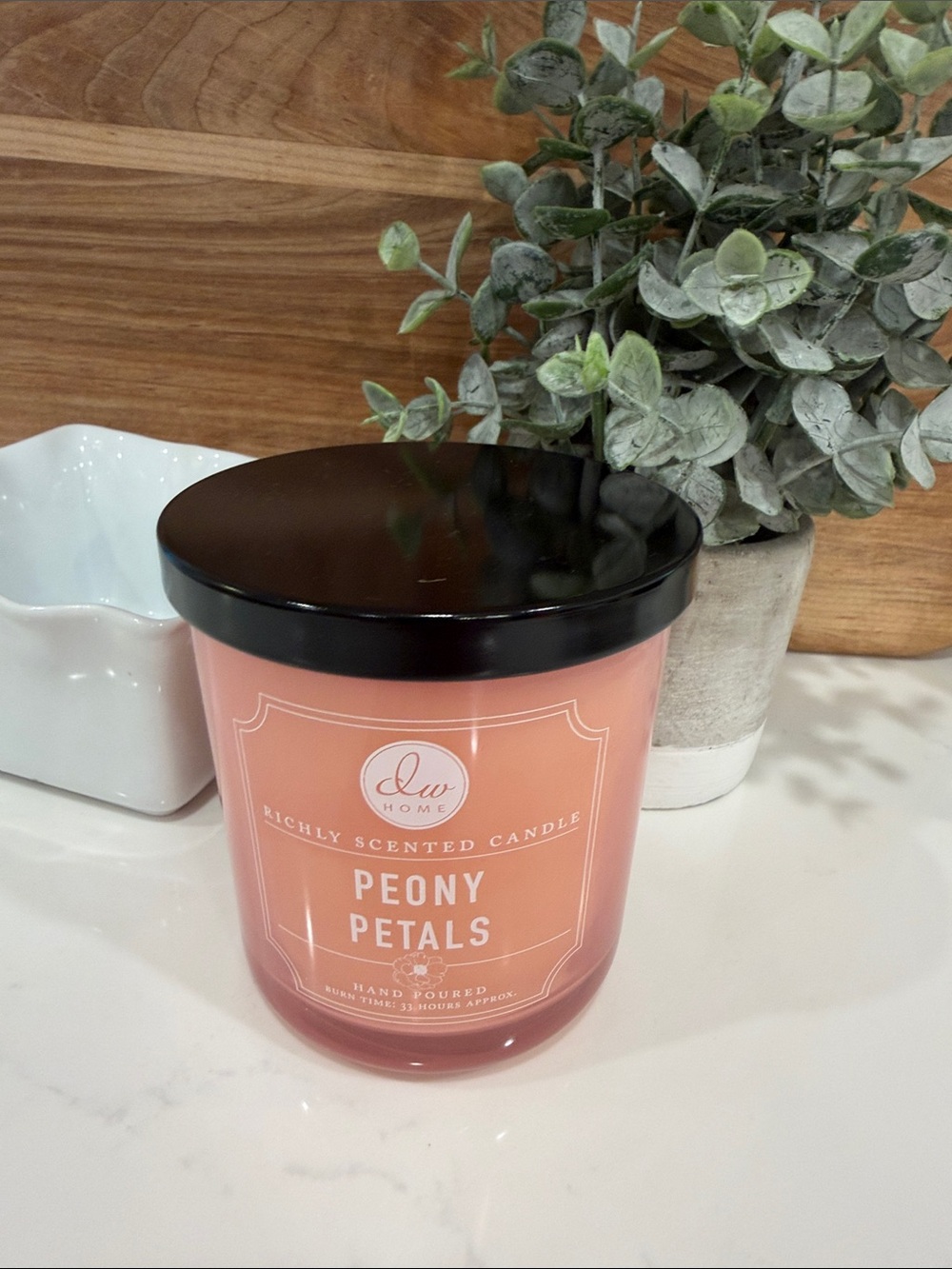 DW Home Peony Petals Scented Candle in Coral and Black